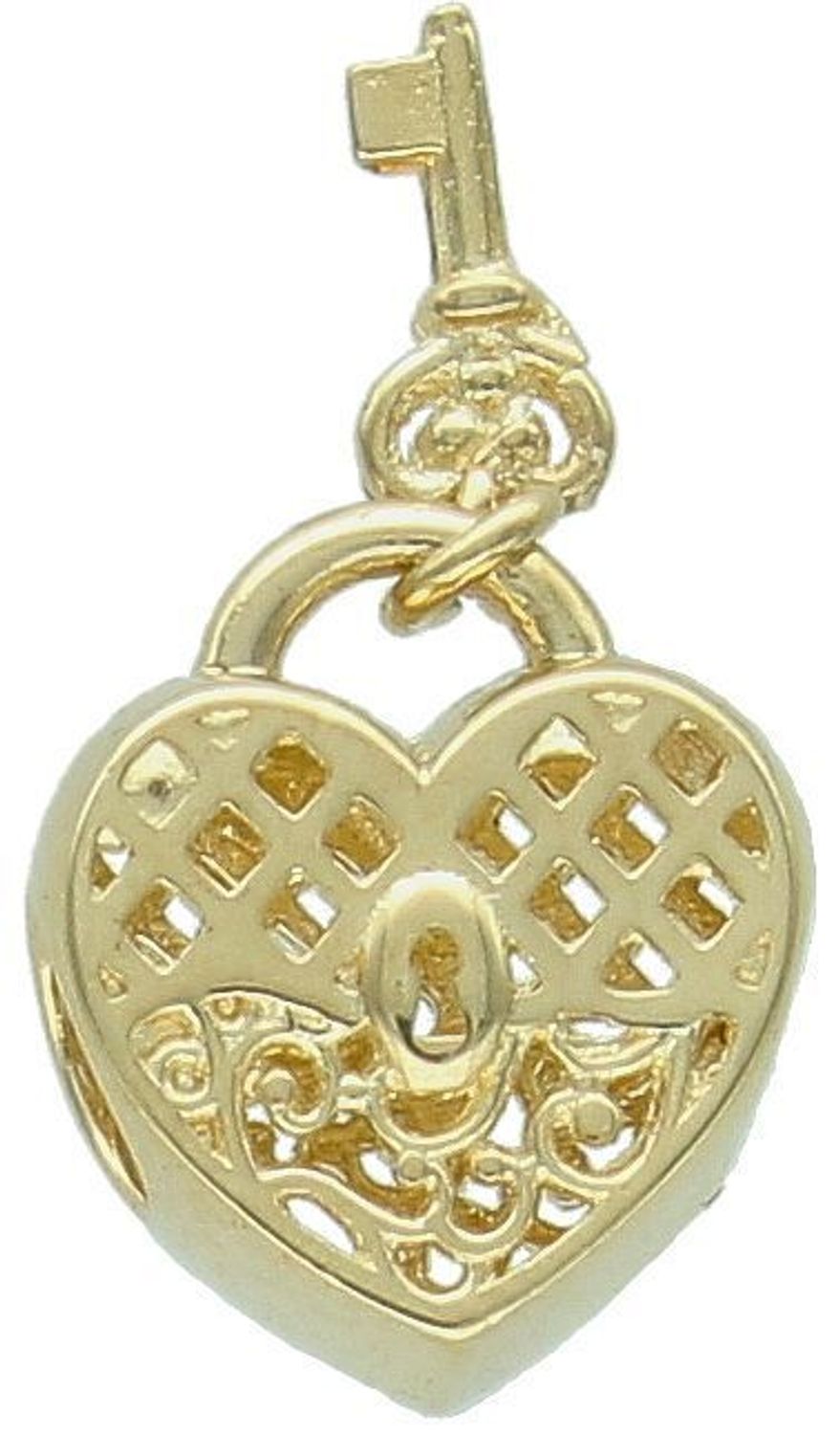 Złoty charms do bransoletki typu Pandora serce ażurowe z kluczykiem pr 585, ZA 6533 585 Złoty charms do bransoletki typu Pandora serce ażurowe z wiszącym kluczykiem. Modny charms do bransoletki1.jpg